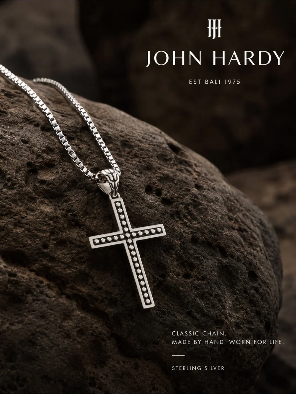 John Hardy Sterling Silver Beaded Cross Pendant Necklace